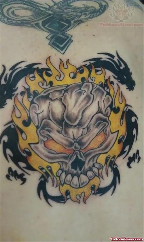 Flaming Skull  And Dragon Tattoo