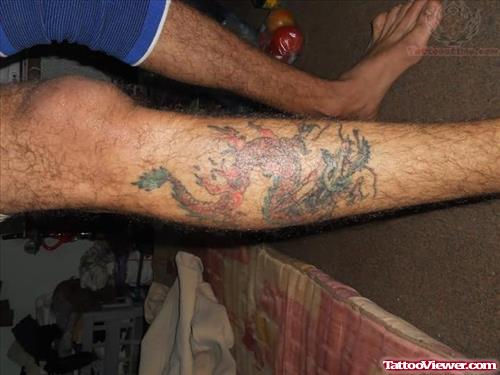 Dragon Tattoo On Men Right Leg