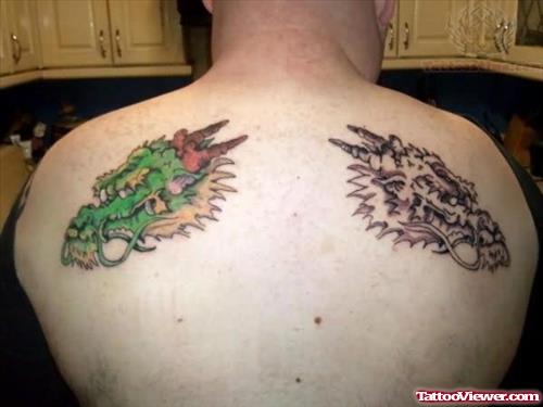 Dragon Heads Tattoos on Back Shoulders