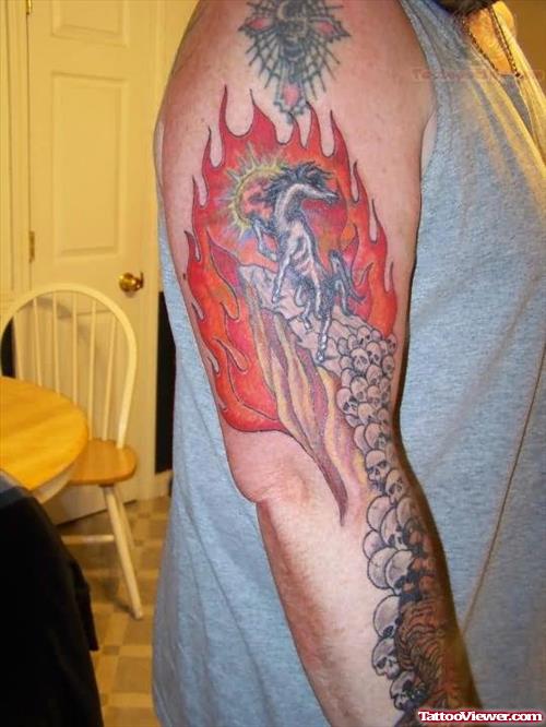 Dragon And Skulls Tattoo On Sleeve