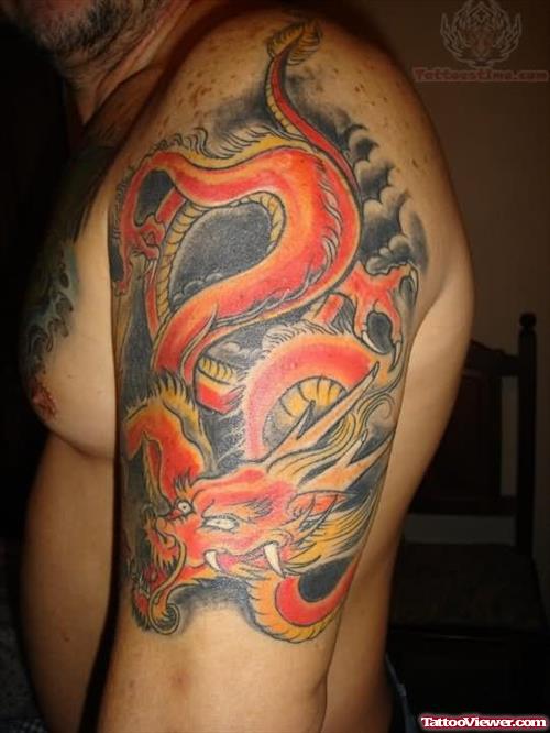 Color Dragon Tattoo On Bicep
