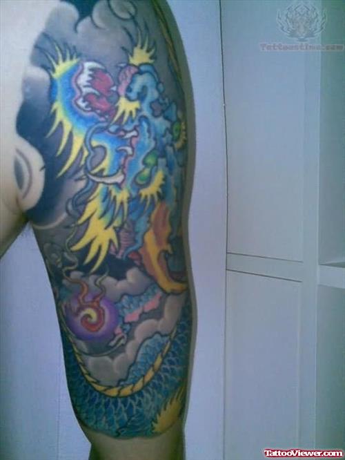 Color Dragon Half Sleeve Tattoo For Men