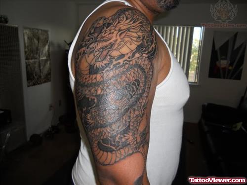 Sttractive Dragon Tattoo On Half Sleeve