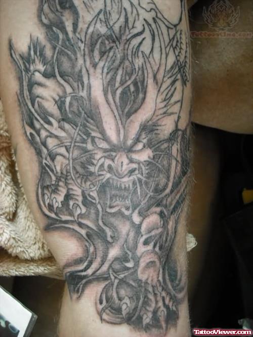 Grey Dragon Tattoo On Half Sleeve