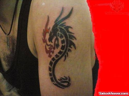 Fire Dragon Tattoo On Half Sleeve