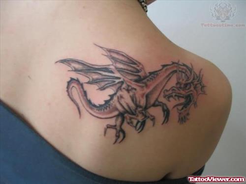 Dragon Tattoo On Girl Back Shoulder