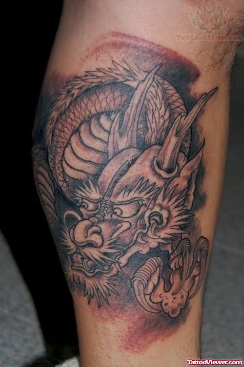 Dragon Tattoo On Back Leg For Men