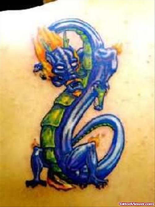 Dark Blue Fire Dragon Tattoo
