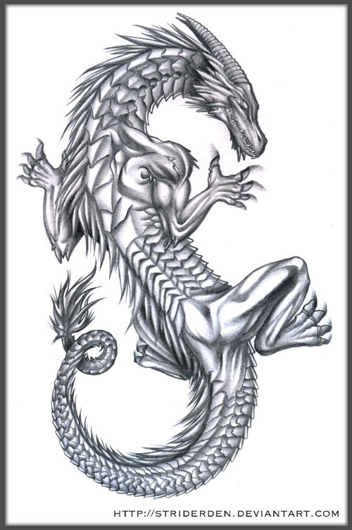 Grey Ink Dragon Tattoo Design For Guys