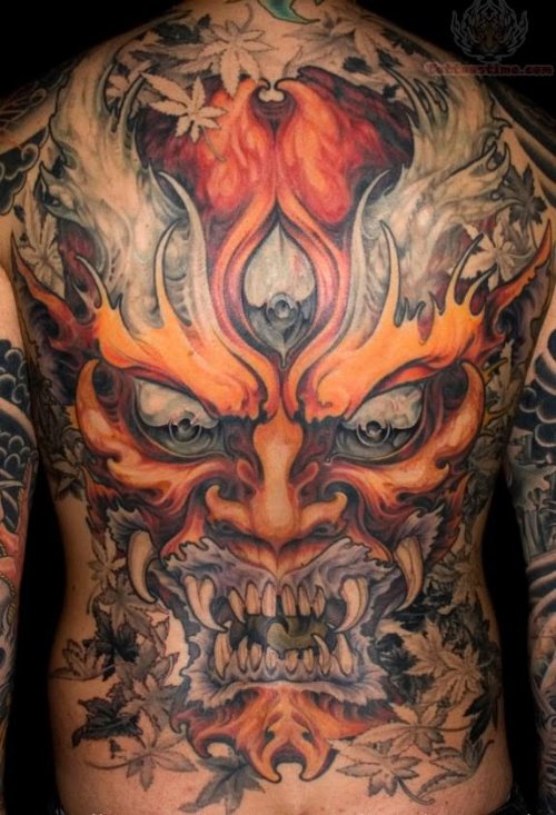Hannya Mask Dragon Tattoo On Back