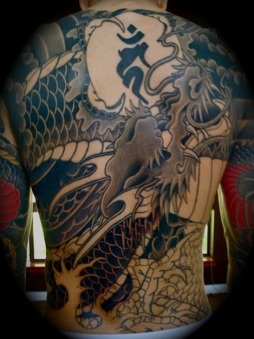 Winged Dragon Tattoo On Full Back
