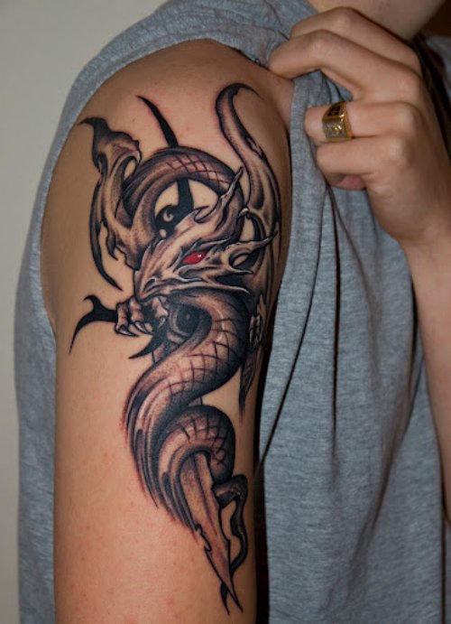 Guy With Beautiful Dragon Tattoo On Right Half Sleeve