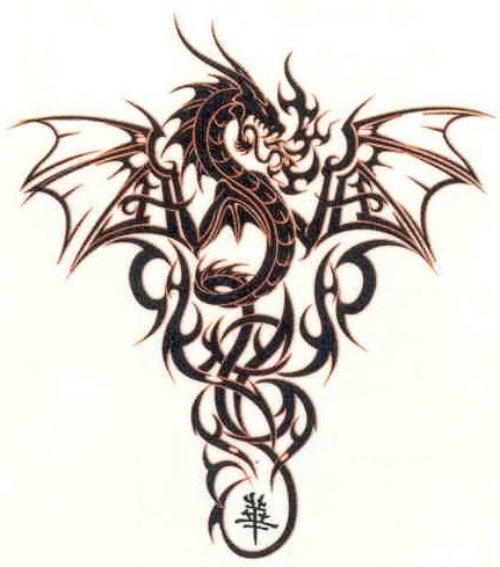 Amazing Dragon And Tribal Tattoo Design