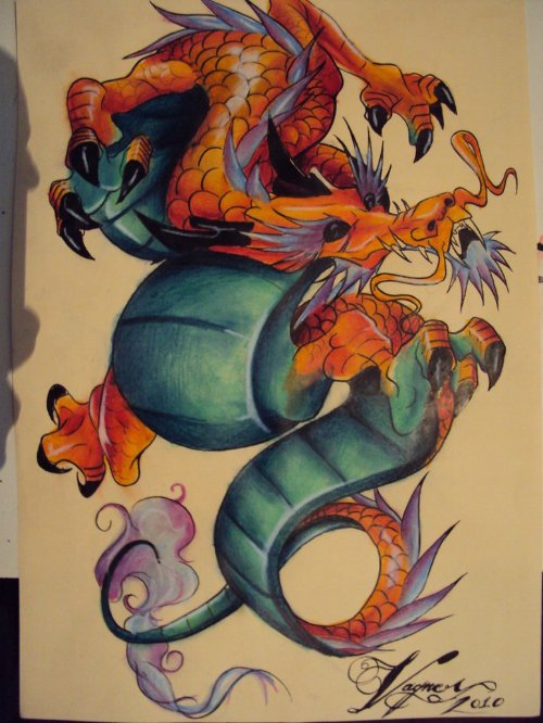 Simple Colored Dragon Tattoo Design