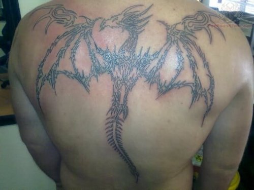 Winged Dragon Tattoo On Upperback