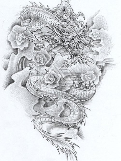 Latest Grey Ink Dragon Tattoo Design