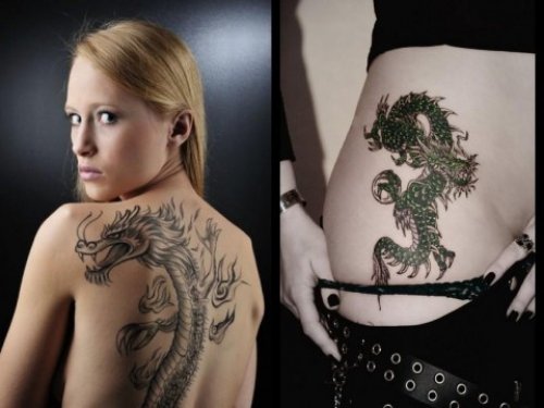 Girl With Dragon Tattoo On Back And Side