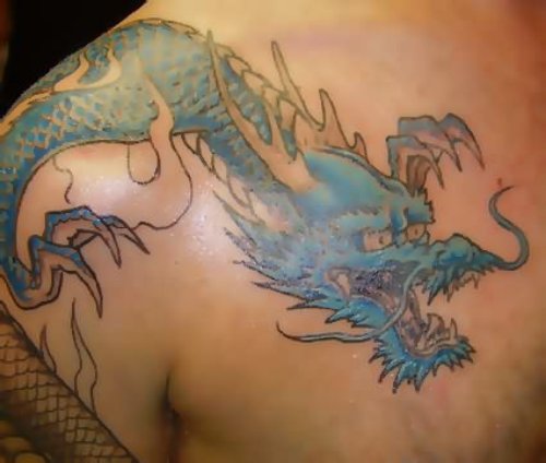 Blue Dragon Tattoo On Shoulder