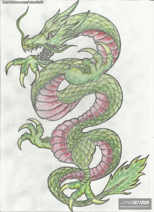 Green Ink Dragon Tattoo Design