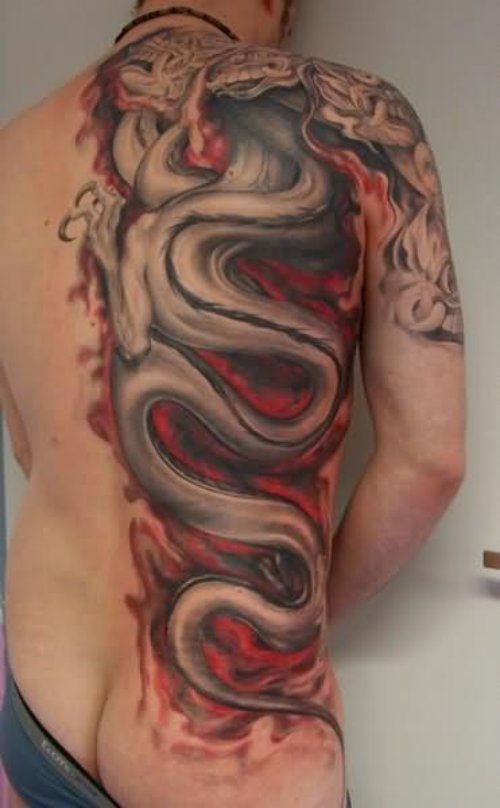 Black Red Japanese Dragon Tattoo