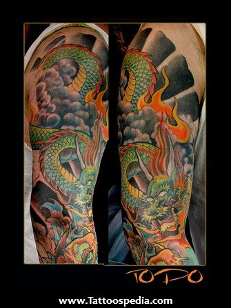 Colored Dragon Tattoo On Sleeve