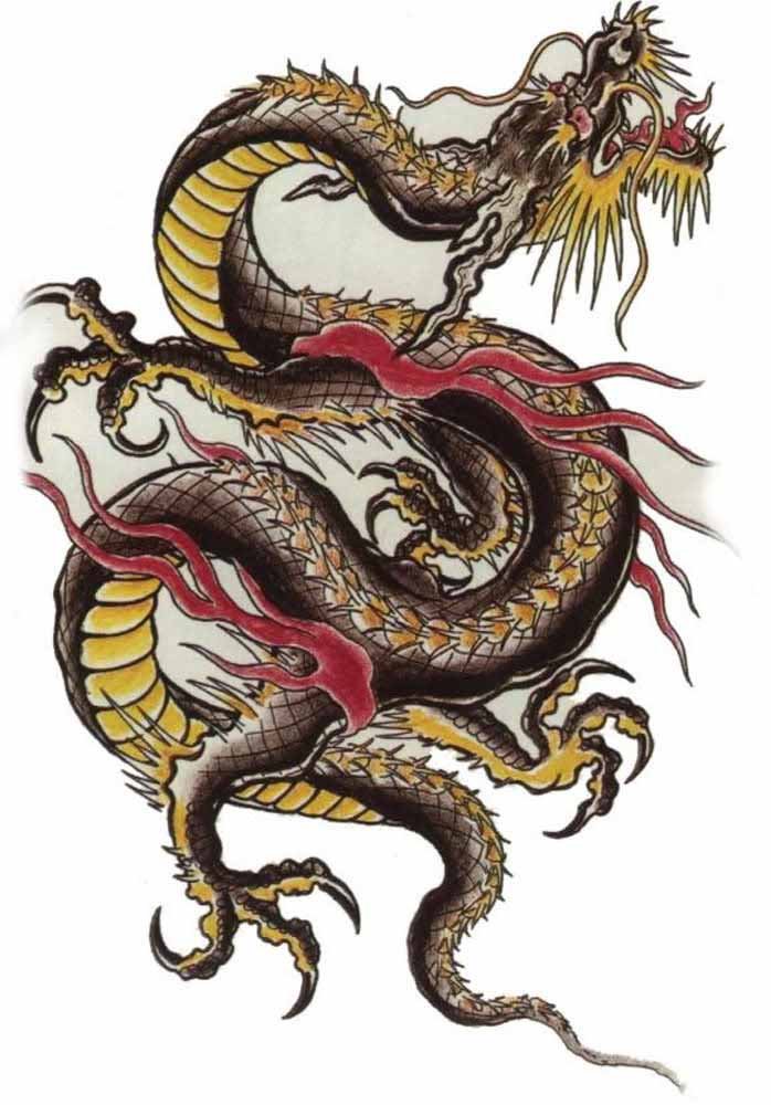 Awesome Colored Ink Dragon Tattoo Design