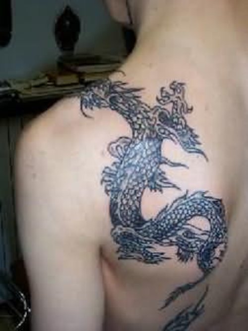Beautiful Dragon Tattoo On Back Shoulder