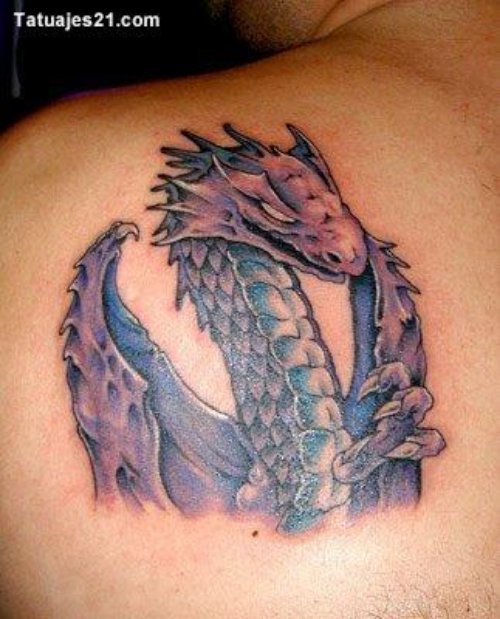Dragon Head Tattoo On Left Back Shoulder