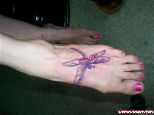 Pretty Dragonfly Tattoo On Foot