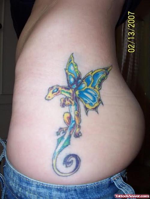 Coloured Dragonfly Tattoo On Rib