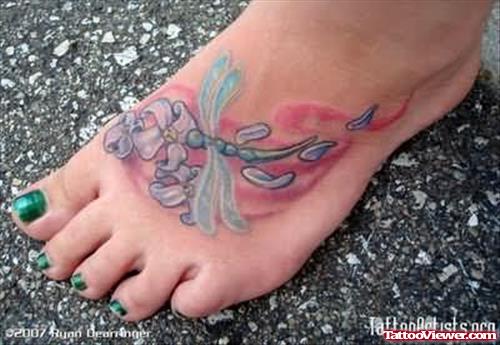 Awesome Dragonfly Tattoo On Foot