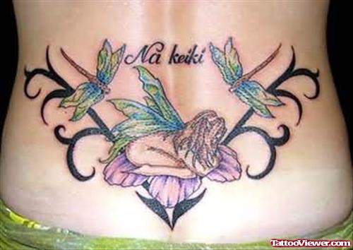 Flying Dragonflies Tattoo On Lower Back