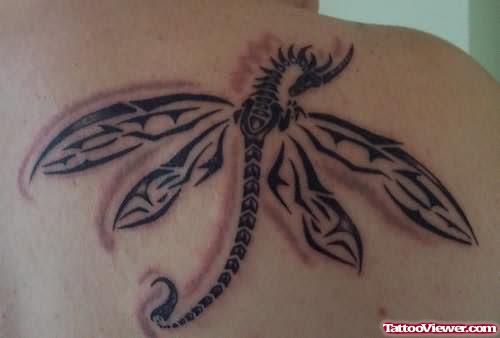Tribal Dragonfly Tattoo Design On Back Shoulder