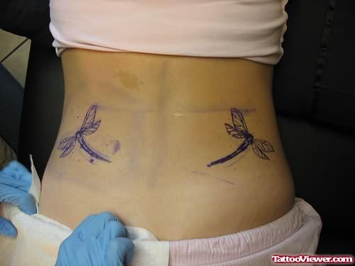 Temporary Dragonfly Tattoo On Lower Back