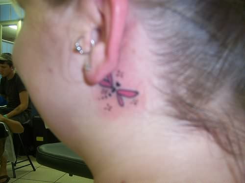 Tiny Dragonfly Tattoo Behind Ear