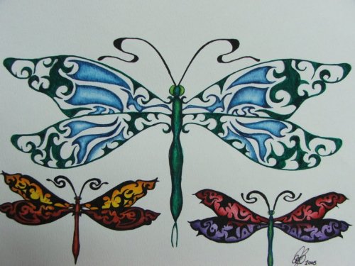 Colorful Dragonflies Tattoo Design