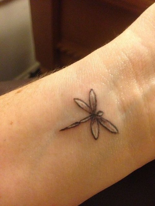 Small Grey Dragonfly Tattoo On Wrist