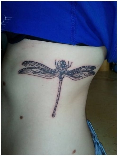 Dragonfly Tattoo On Rib Cage For Girls