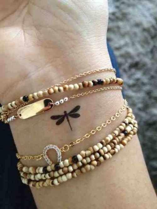Tiny Dragonfly Tattoo On Wrist For Women