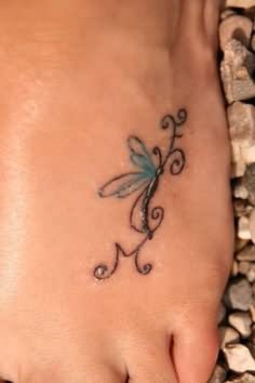 Tribal Dragonfly Tattoo On Left Foot