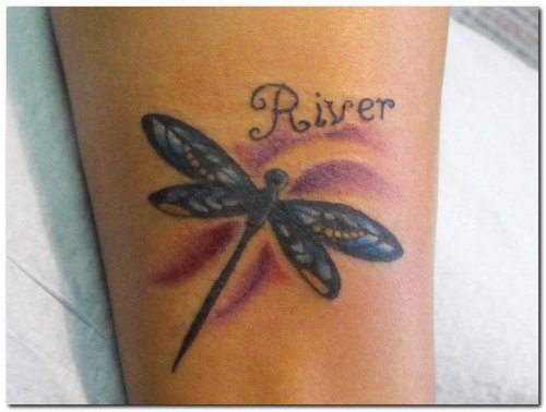 River Dragonfly Tattoo On Arm