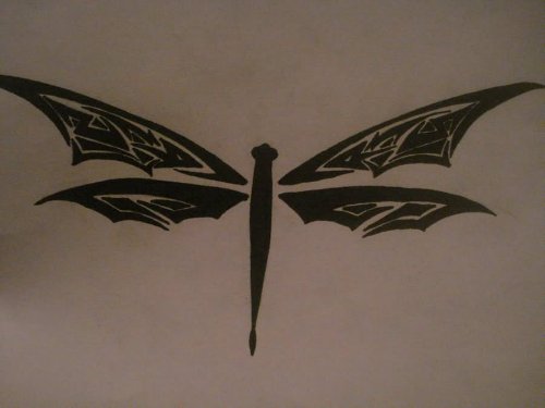 Black Tribal Dragonfly Tattoo Design