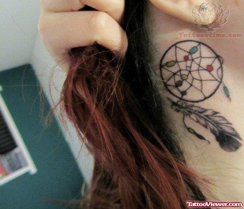Dream Catcher Tattoo Behind Ear