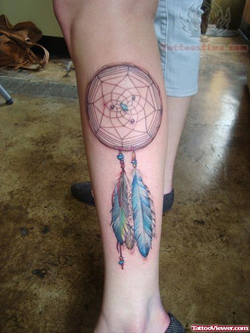 Dream Catcher Tattoo On Girl Leg