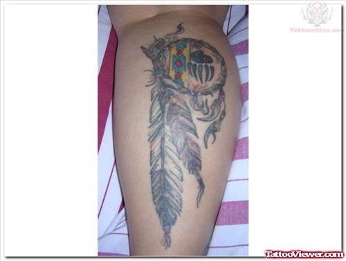 Dream Catcher Tattoo Design On Leg