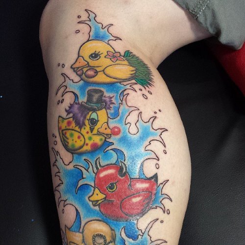 Devil Duck And Rubber Duck Tattoo