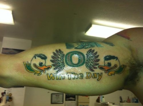 Winged Oregon And Duck Green Ink Tattoos