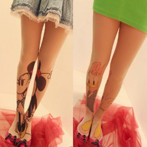 Donald Duck And Mickey Mouse Cartoon Tattoos On Girls Legs