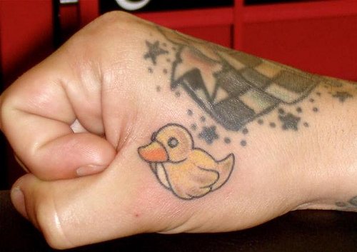 Small Rubber Duck Tattoo On Right Hand