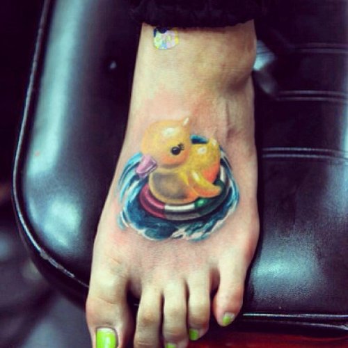 Left Foot Rubber Duck Tattoo